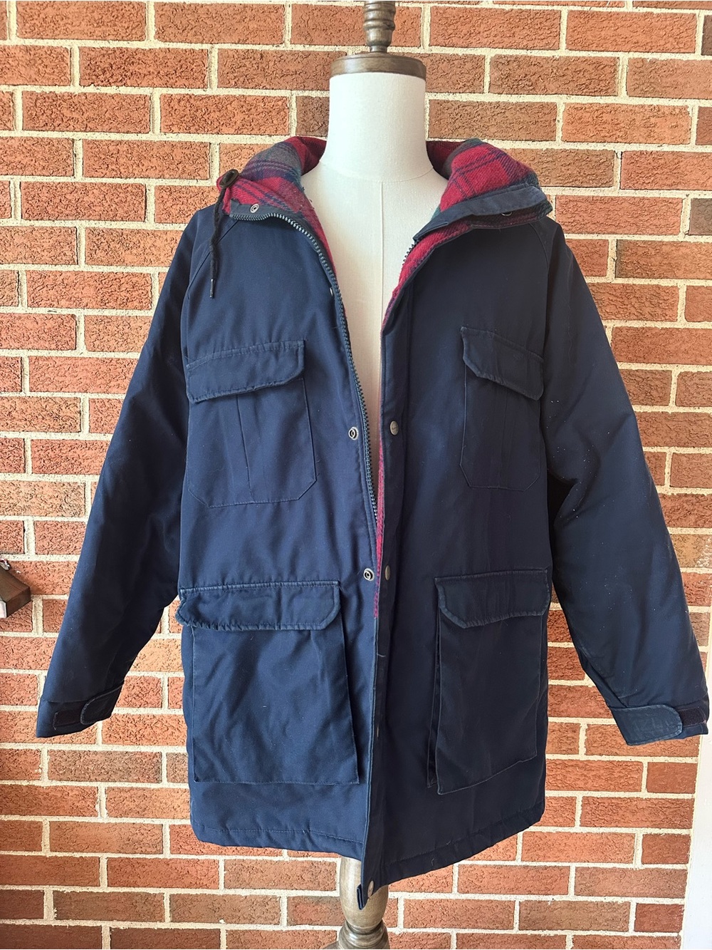 Vintage Fieldmaster Thermolite Parka Jacket Men’s Plaid Wool Lined Hooded, L
